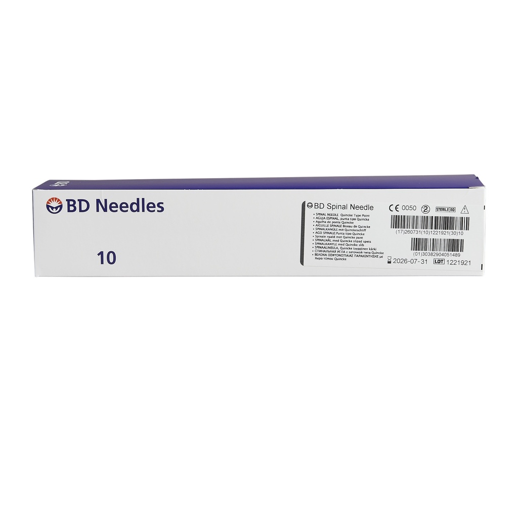BD SPINAL NEEDLE QUINCKE 22G x 5"(127mm) - BOX OF 10 (405148) (400366)