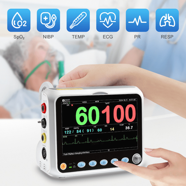 CREATIVE MEDICAL PC3000 PATIENT MONITOR ECG, NIBP, SPO2 & TEMP 7" COLOUR DISPLAY