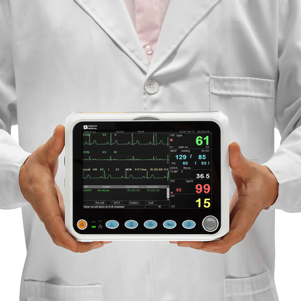 CREATIVE MEDICAL PC3000 PATIENT MONITOR ECG, NIBP, SPO2 & TEMP 7" COLOUR DISPLAY