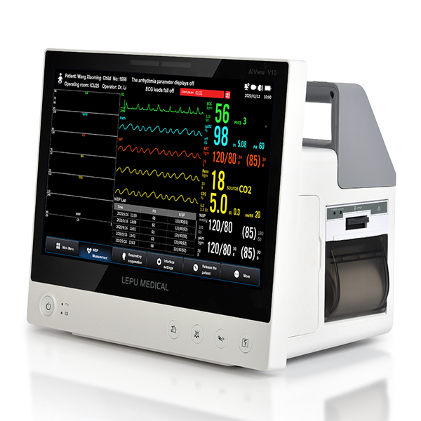 AiView V10 PATIENT MONITOR 5 LEAD ECG, SPO2, NIBP, RESP, PR, TEMP PRINTER & 11.6" COLOUR TOUCH SCREEN