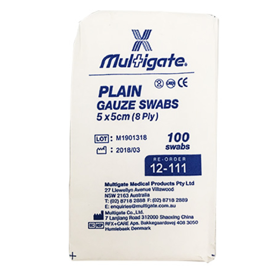 MULTIGATE GAUZE SWAB NON STERILE 5 X 5CM 8 PLY - BOX OF 100 (12-111)