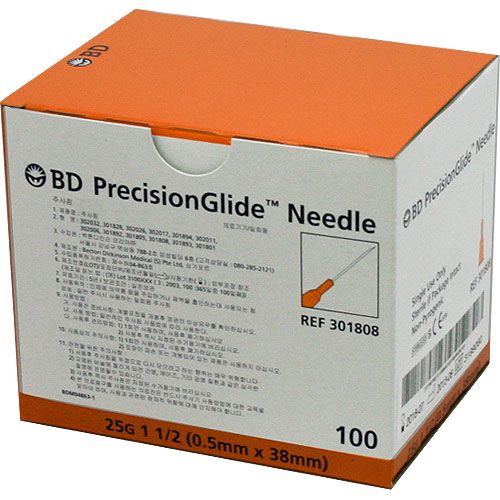 BD PRECISIONGLIDE NEEDLE 25G X 1.5"(38MM) - 100 (301808)