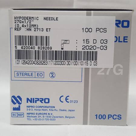 NIPRO NEEDLE 27G X 1/2"(13mm) - 100