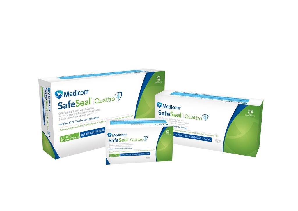 SAFESEAL AUTOCLAVE STERILISING POUCHES 190 X 358MM (PAPER SZ) 190 X 330MM (FILM SZ) (88030-4) BOX-200