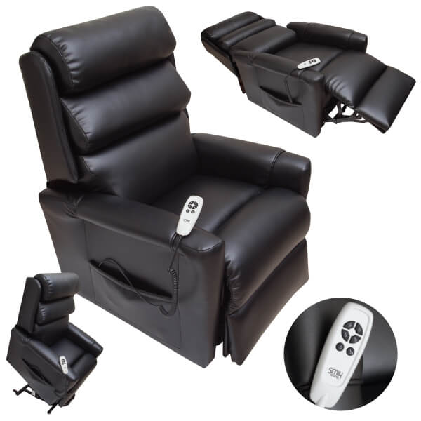 DUAL MOTOR POWER LIFT ARM CHAIR BLACK VINYL, MOTOR FOR BACK REST & LEG REST SWL 130KG 8115DVBL