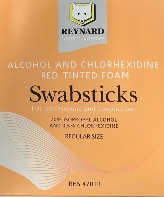 REYNARD 0.5% CHLORHEXIDINE & ALCOHOL FOAM HEAD SWAB STICK (TINTED)- 25 (RHS470TR)