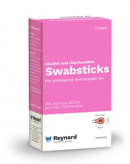 REYNARD 0.5% CHLORHEXIDINE & ALCOHOL FOAM HEAD SWAB STICK (TINTED)- 25 (RHS470TR)