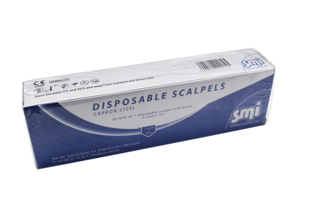 SMI SURGICAL SCALPEL BLADE + HANDLE #10 - Box of 10 (ZBD10)