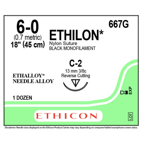 ETHILON NYLON SUTURE 6/0 13MM NEEDLE 45CM THREAD BLACK 667G