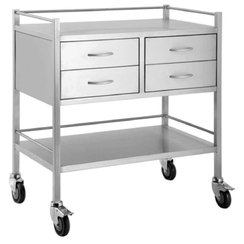 TASK STAINLESS STEEL TROLLEY 4 DRAWER (2 OVER 2) 80(W) X 50(D) X 90(H) CM EACH