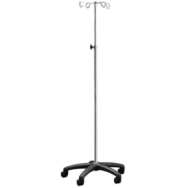 TASK STAINLESS STEEL DRIP/I.V. POLE WITH ADJUSTABLE HEIGHT & 5 STAR SHAPE PLASTIC BASE, 4 HOOKS