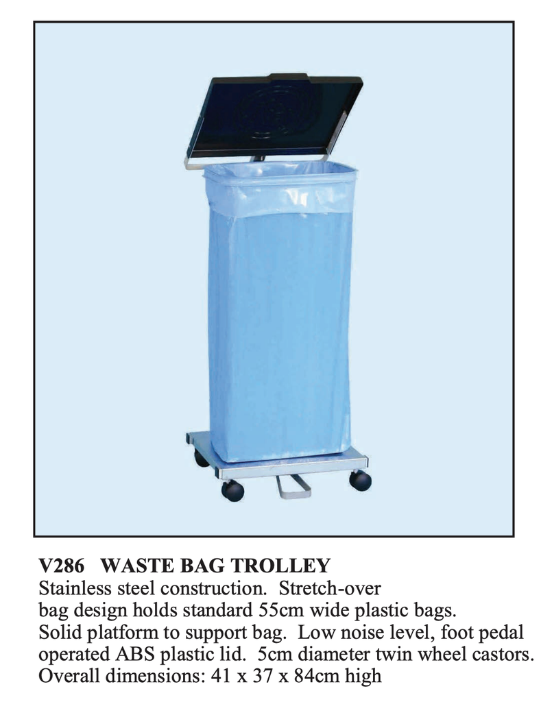 STAINLESS STEEL MOBILE WASTE BAG TROLLEY