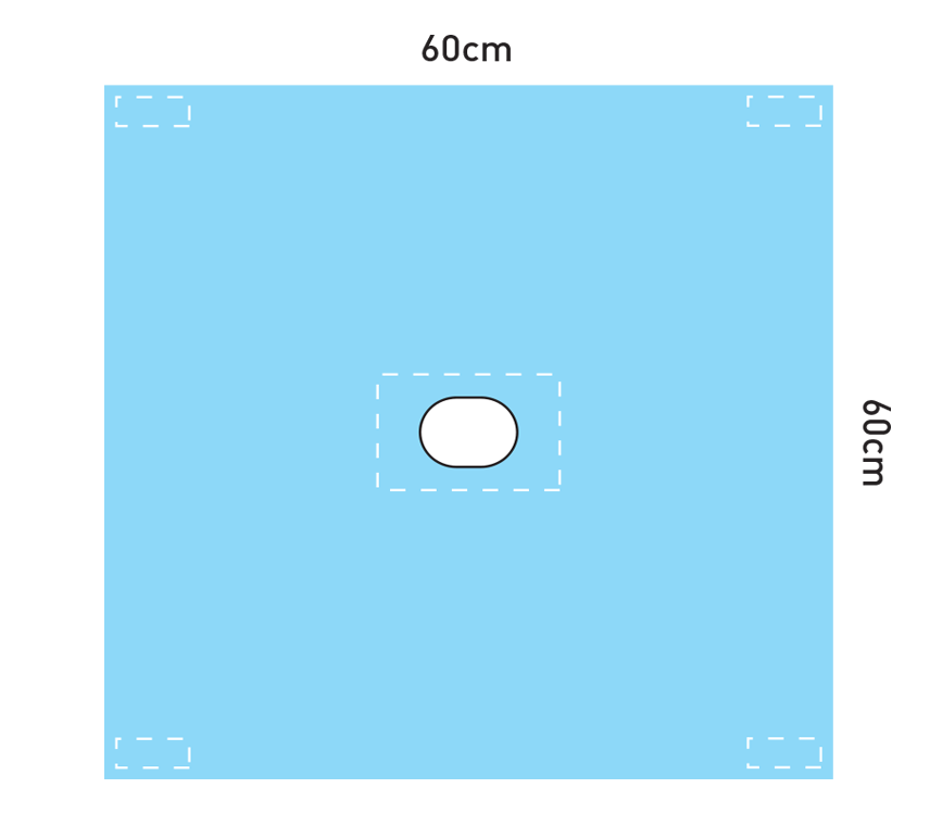 MULTIGATE PROTEX DRAPE WITH ADHESIVE OVAL APERTURE 8X6CM AND ADHESIVE CORNER TABS 60x60CM STERILE (35-134) EACH