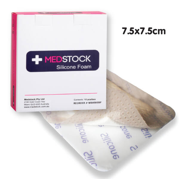 MEDSTOCK SILICONE FOAM DRESSING 7.5X7.5CM MS7575SF BOX-10