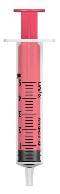 UNIFIX SYRINGE 5ML LUER SLIP WITH RED PLUNGER - 100 (UX5R)