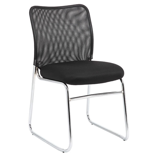 4 X VISITOR CHAIR STUDIO, MESH BACK, SLED BASE, STACKABLE, CHROME FRAME, 120KG WEIGHT CAPACITY, BLACK, 4 CHAIRS