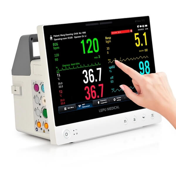 AiView V10 PATIENT MONITOR 5 LEAD ECG, SPO2, NIBP, RESP, PR, TEMP PRINTER & 11.6" COLOUR TOUCH SCREEN