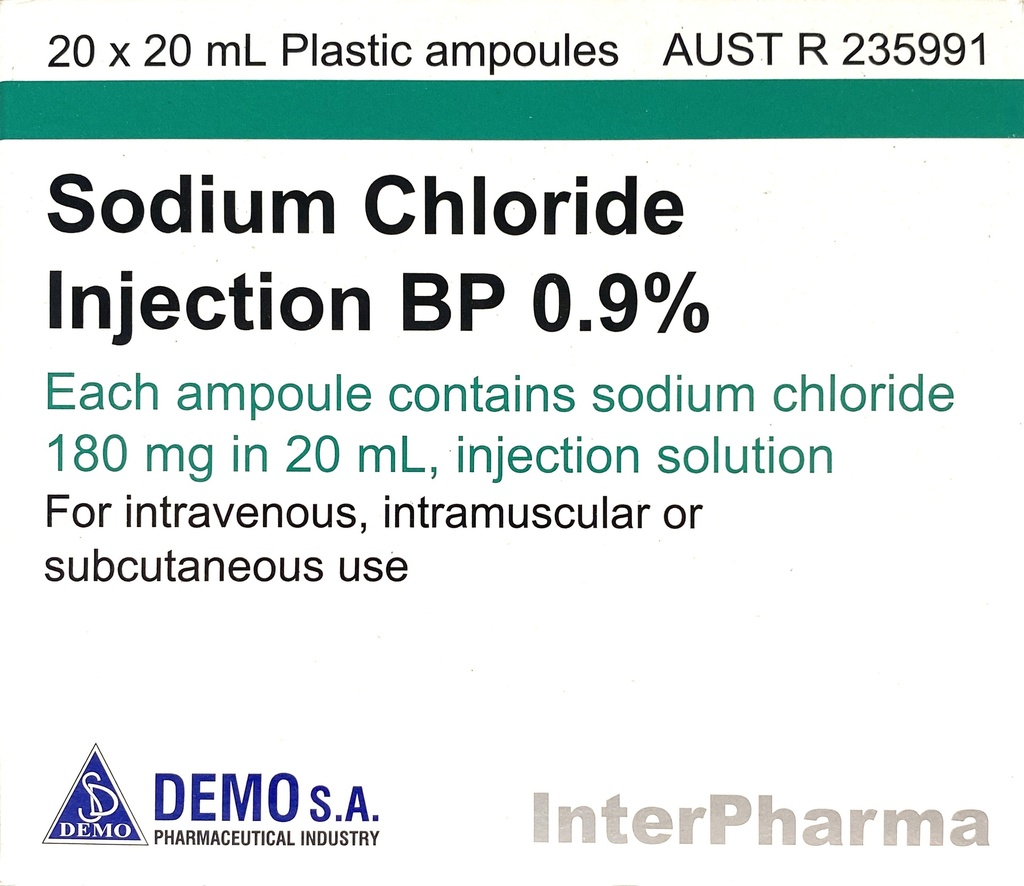 SODIUM CHLORIDE (SALINE) INJECTION 0.9% 20ML AMPOULES - Box of 20