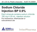 SODIUM CHLORIDE (SALINE) INJECTION 0.9% 20ML AMPOULES - Box of 20