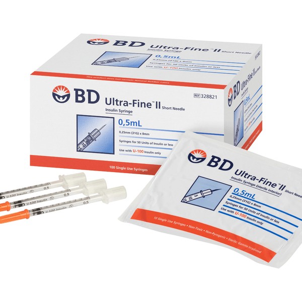 BD INSULIN SYRINGE 0.5ML WITH 31Gx8MM NEEDLE - Box of 100 (328821)