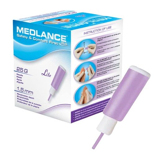 MEDLANCE PLUS LITE SAFETY LANCETS 25G 1.5mm, PURPLE - Box of 200 (89550)