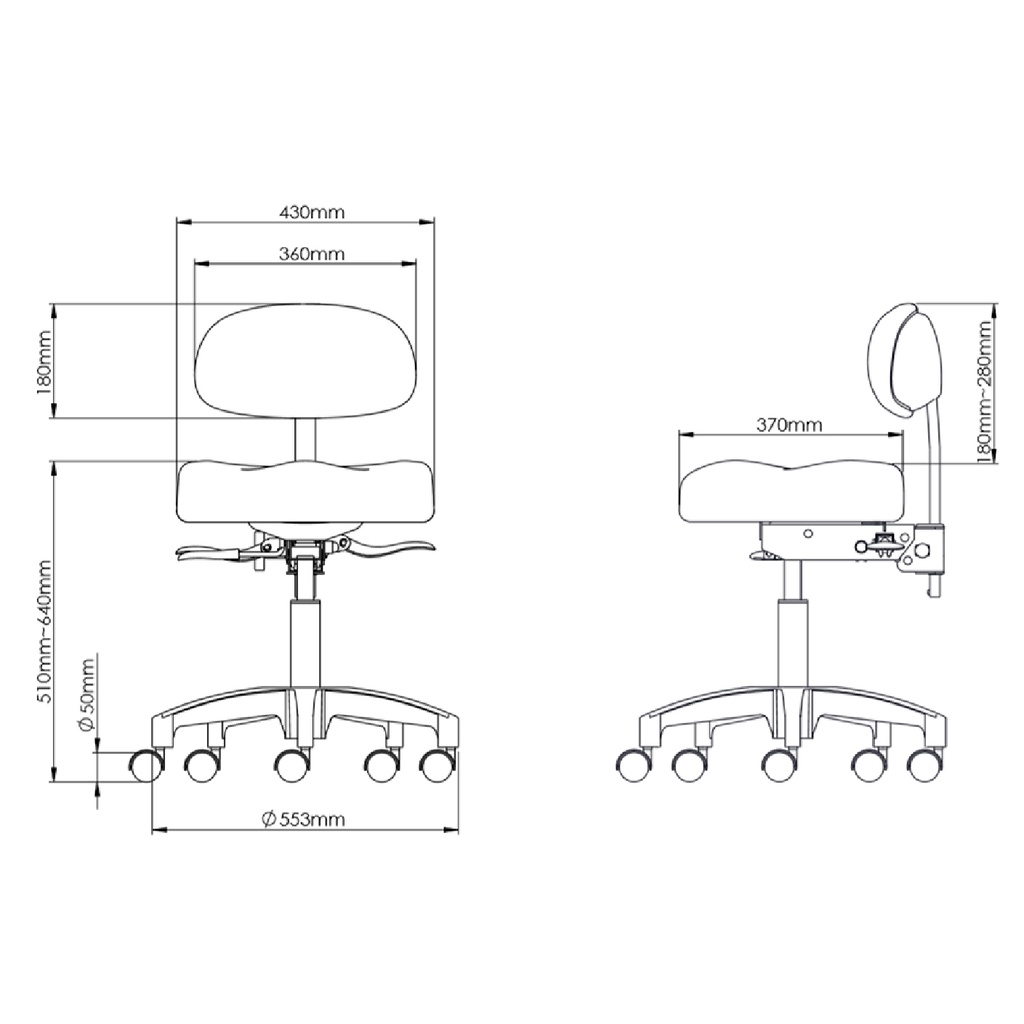 WINBEX DOCTOR STOOL T SEAT - BLACK