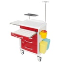 TASK EMERGENCY TROLLEY RED 5 DRAWER CENTRAL LOCKING, DEFIB SHELF, IV POLE & ACCESSORIES 63(W)x48(D)x95(H)CM