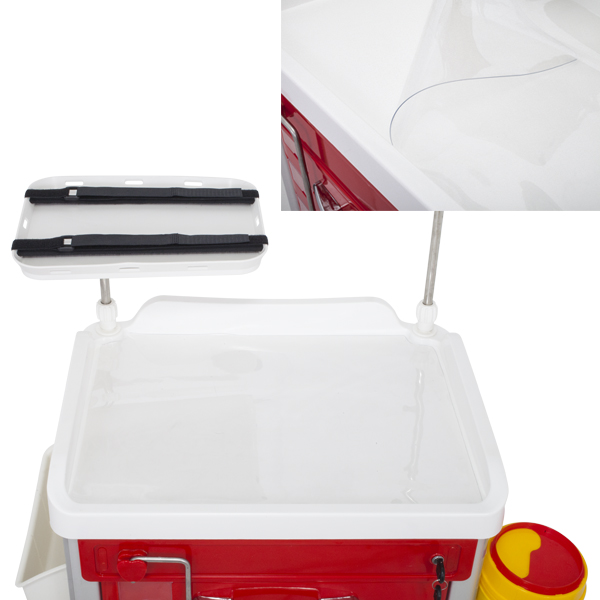 TASK EMERGENCY TROLLEY RED 5 DRAWER LOCKING BAR, DEFIB SHELF, IV POLE & ACCESSORIES 63(W)x48(D)x95(H)CM