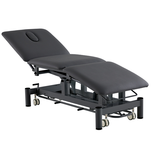 PACFIC MEDICAL STEALTH HI-LO EXAMINATION COUCH, 3 SECTION, 1 MOTOR, FOOT CONTROL BAR, BLACK FRAME & UPHOLSTERY