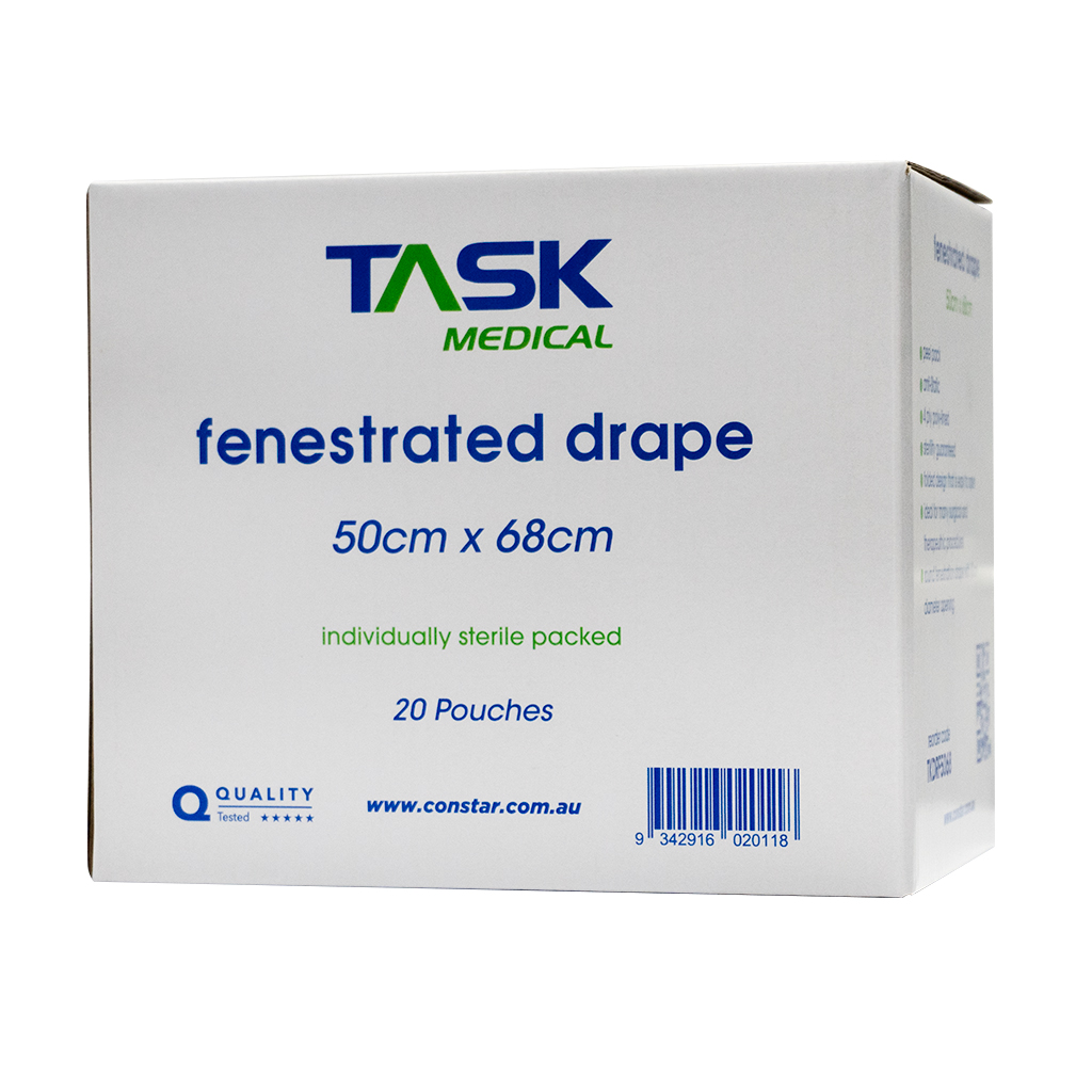 TASK MEDICAL STERILE FENESTRATED DRAPE 50X68CM, 4 POLY LINES, 10CM DIAMETER OPENING - 20