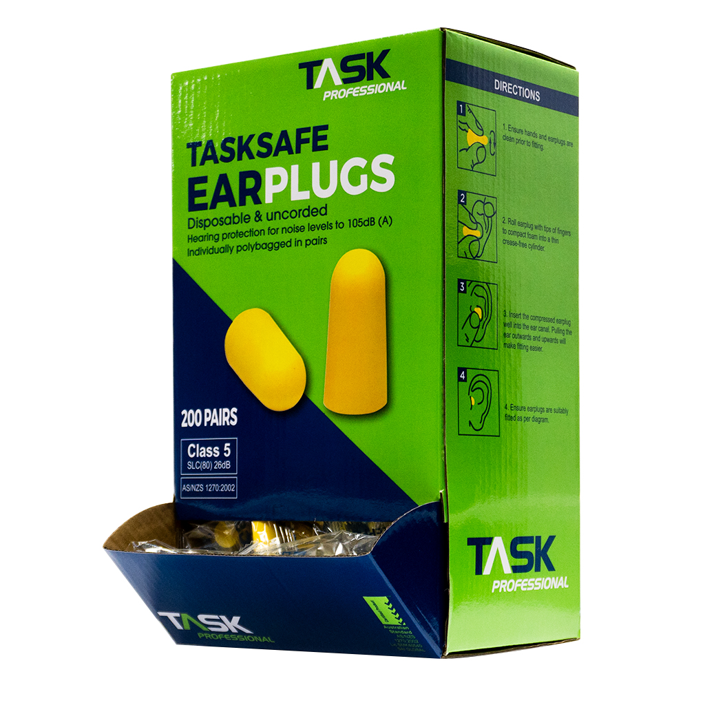 TASK SAFE EAR PLUGS DISPOSABLE & UNCORDED - BOX OF 200