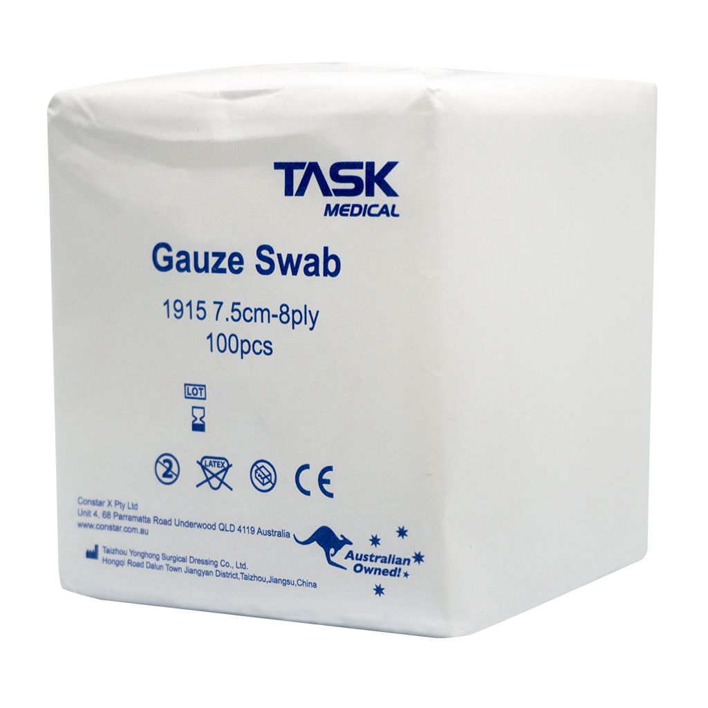 TASK GAUZE NON-STERILE SWABS 7.5CMX7.5XCM PLAIN 8 PLY - 100
