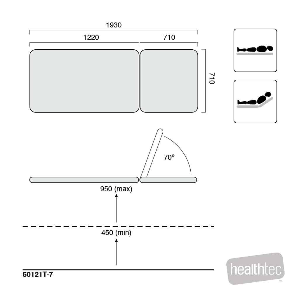 HEALTHTEC SX GP EXAMINATION TABLE(710 WIDE) - 2 SECTION WITH ELECTRIC BACKREST