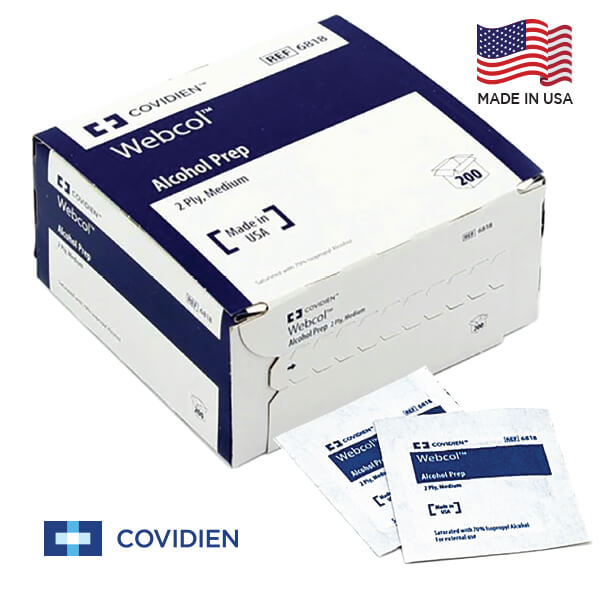 COVIDIEN WEBCOL ALCOHOL PREP SWABS 2-PLY MEDIUM (6818-1) BOX-200