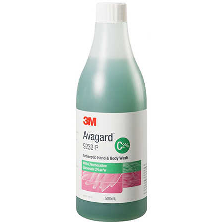 3M AVAGARD 2% CHLORHEXIDINE GLUCONATE (GREEN) ANTISEPTIC HAND & BODY WASH 500ML 9232-P EACH