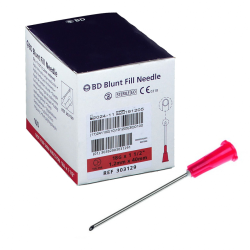 BD BLUNT FILL NEEDLE 18GX38MM (1.5") RED 305180 (303129) BOX-100