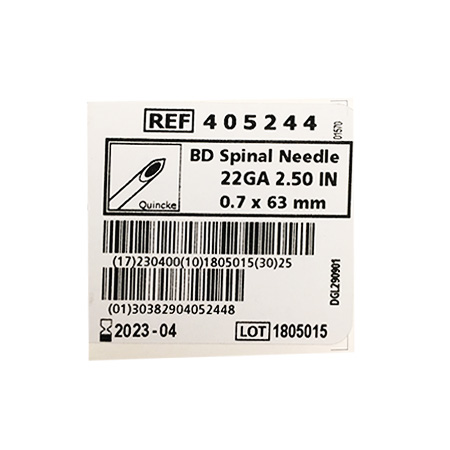 BD YALE QUINCKE POINT SPINAL NEEDLE WITHOUT INTRODUCER 22G X 2.5"(BLACK) - 25