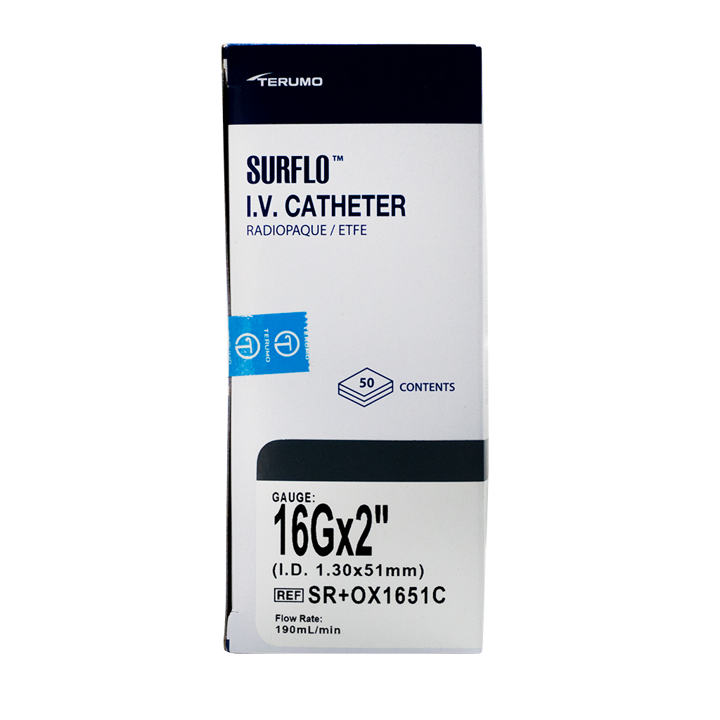 TERUMO SURFLO I.V. CATHETER 16G X 2" - 50 (SR+OX1651C)