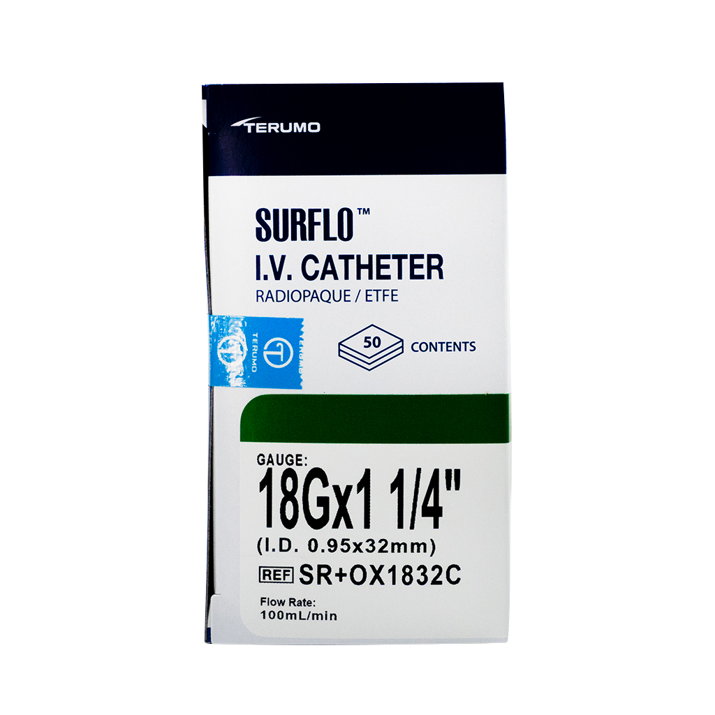 TERUMO SURFLO I.V. CATHETER 18G X 1.25" - 50 (SR+OX1832C)