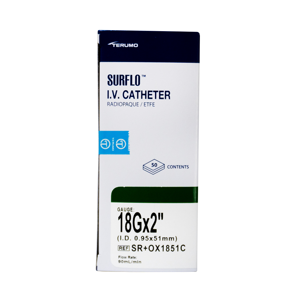 TERUMO SURFLO I.V. CATHETER 18G X 2" - 50 (SR+OX1851C)