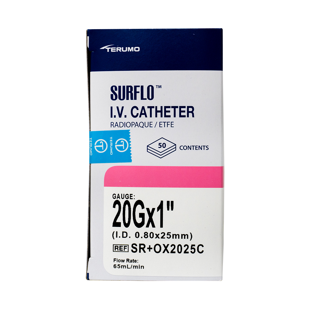 TERUMO SURFLO I.V. CATHETER 20G X 1" - 50 (SR+OX2025C)