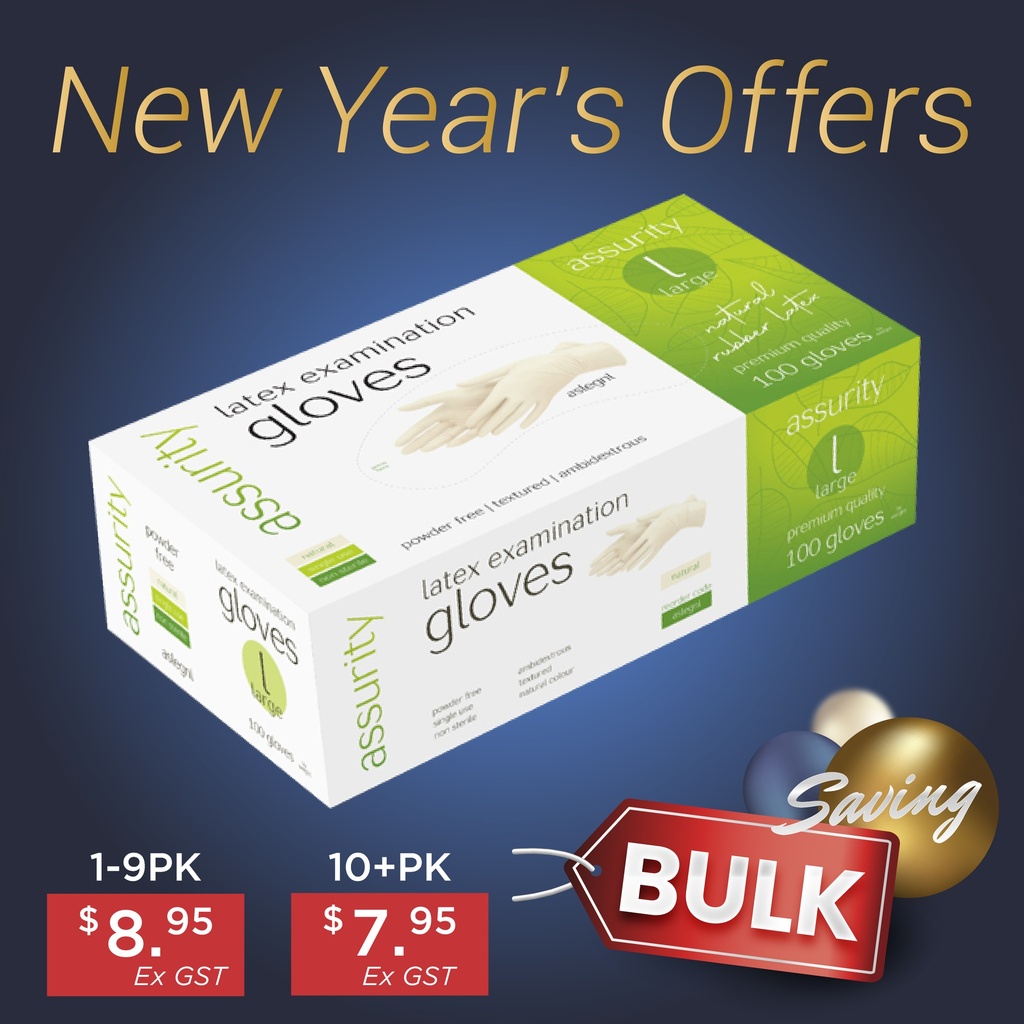 ASSURITY NATURAL LATEX EXAM GLOVE POWDER FREE LARGE - 100