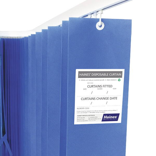 HAINES ANTIBACTERIAL DISPOSABLE CURTAIN BLUE 2.5M X 2M (DC25B) *NO HOOKS* Each