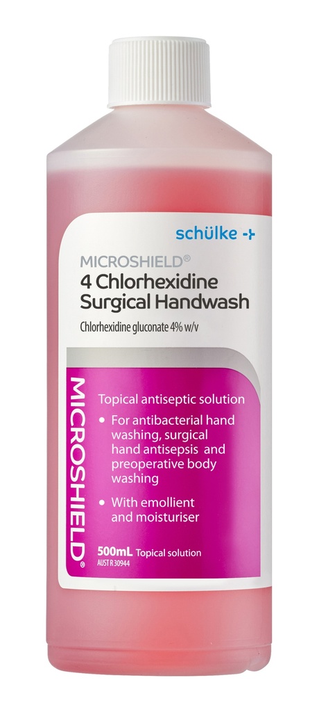 MICROSHIELD 4 WITH 4% CHLORHEXIDINE SURGICAL SCRUB HANDWASH 500ML *PINK* 70000364 (61351) EACH