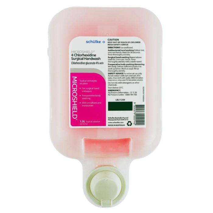 MICROSHIELD 4 WITH 4% CHLORHEXIDINE SURGICAL SCRUB HANDWASH 1.5 LITRE *PINK* 70000360 (61221) EACH