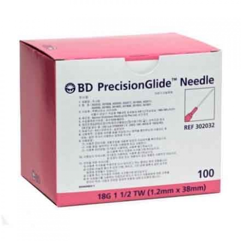 BD PRECISIONGLIDE NEEDLE 18G X 38MM (302032) BOX OF 100