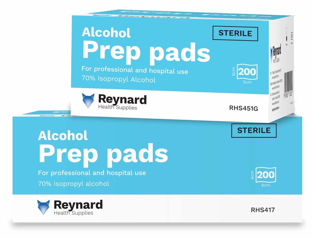 REYNARD ALCOHOL PREP PADS 70 % ISOPROPYL ALCOHOL (RHS417) 6CMX6CM - 200