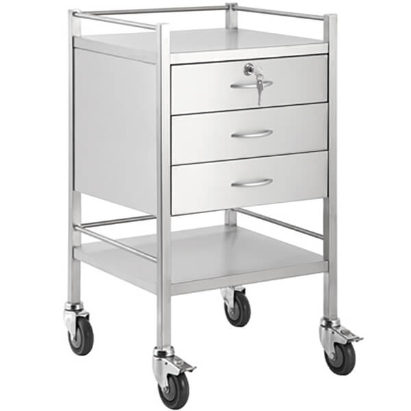 STAINLESS STEEL TROLLEY 3 DRAWER WITH LOCK - 50(W) x 50(D) x 90(H)CM