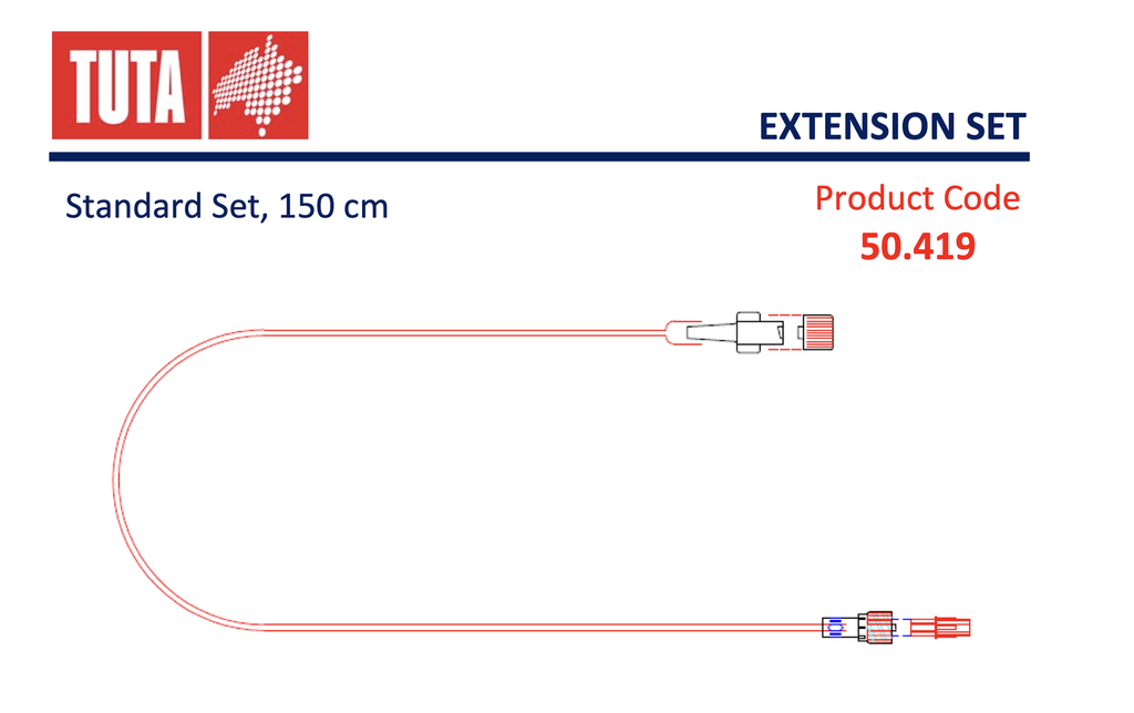 TUTA STANDARD EXTENSION SET 150CM FEMALE LUER LOCK TO MALE LUER LOCK WITH ROTATING COLLAR 50.419