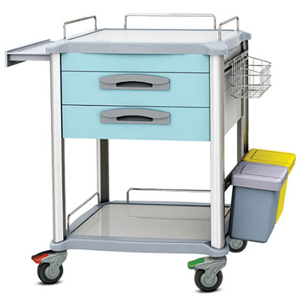 TASK MEDICAL TREATMENT TROLLEY 2 DRAWER BLUE DRAWERS 70X48X90CM